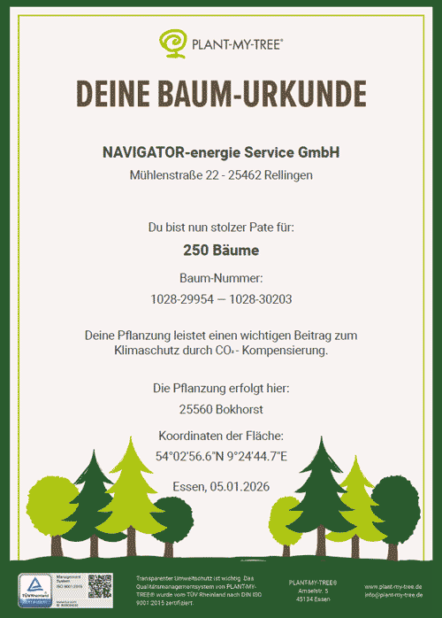 Navigator-Energie Plant-my-tree Baumurkunde Januar 2026